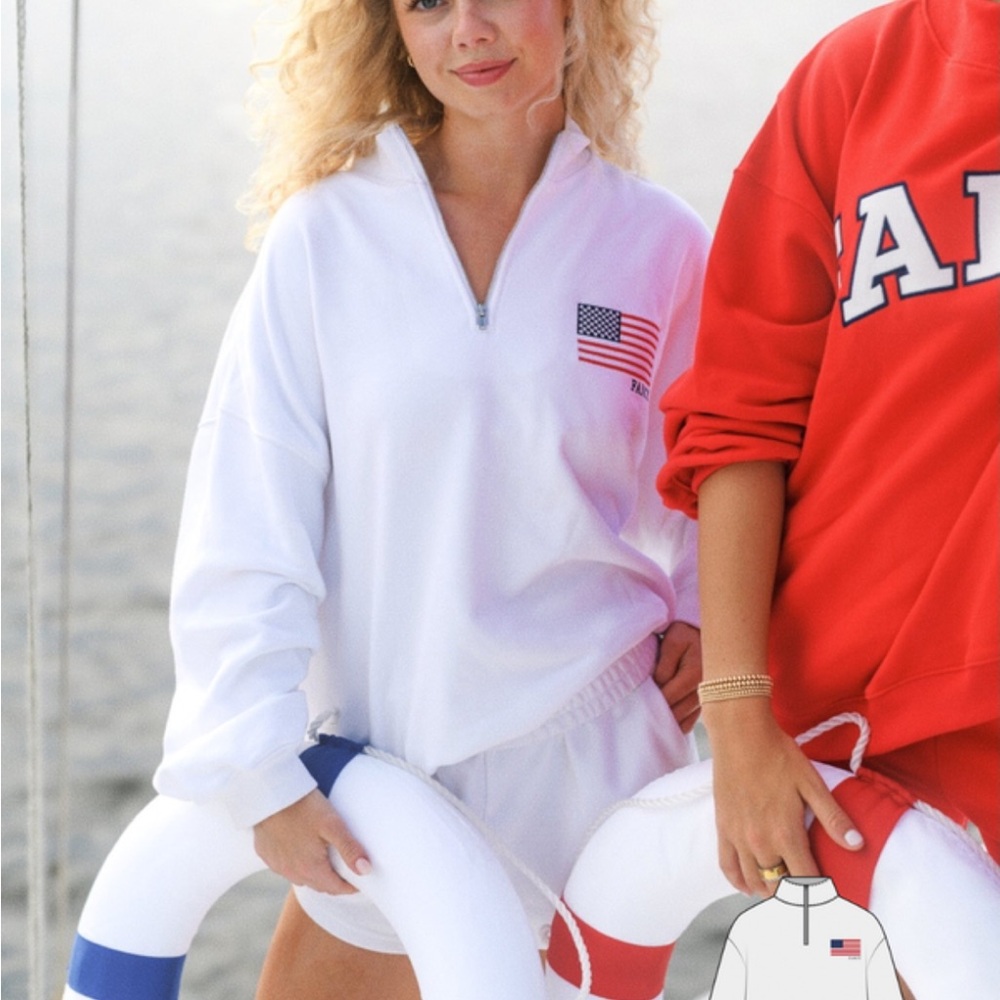 Fancy D Boutique Flag Quarter Zip White